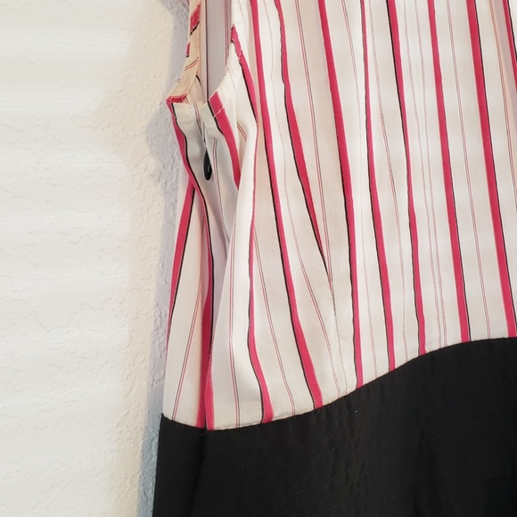 Express Dress Beautiful Ruffled Collar and Front Pink White Stripes Dress - Picture 11 of 12